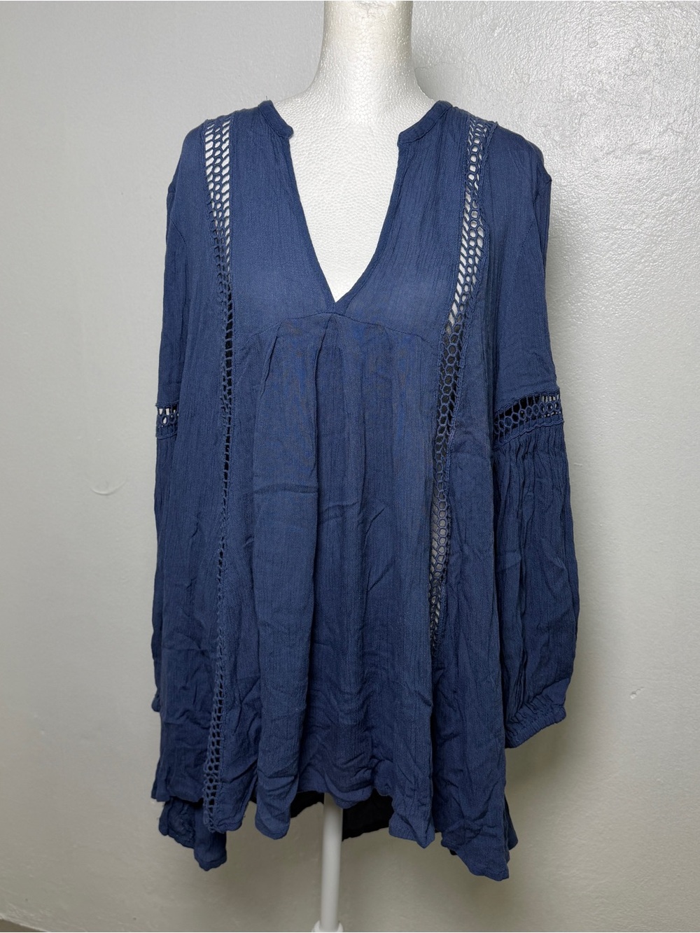 Free People Just the Two of Us Boho Long Sleeve Flowy Tunic Blue Women's Small